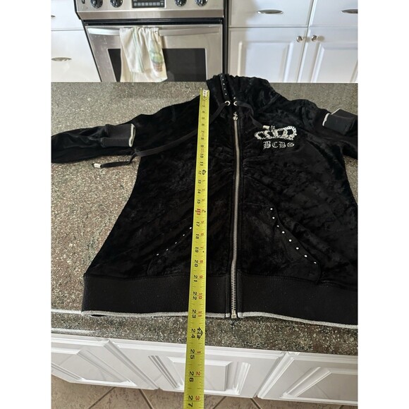 Y2K BCBG MaxAzria Black Velour beaded Track Jacket Sz M ‎ 2000s Mcbling - Picture 7 of 13